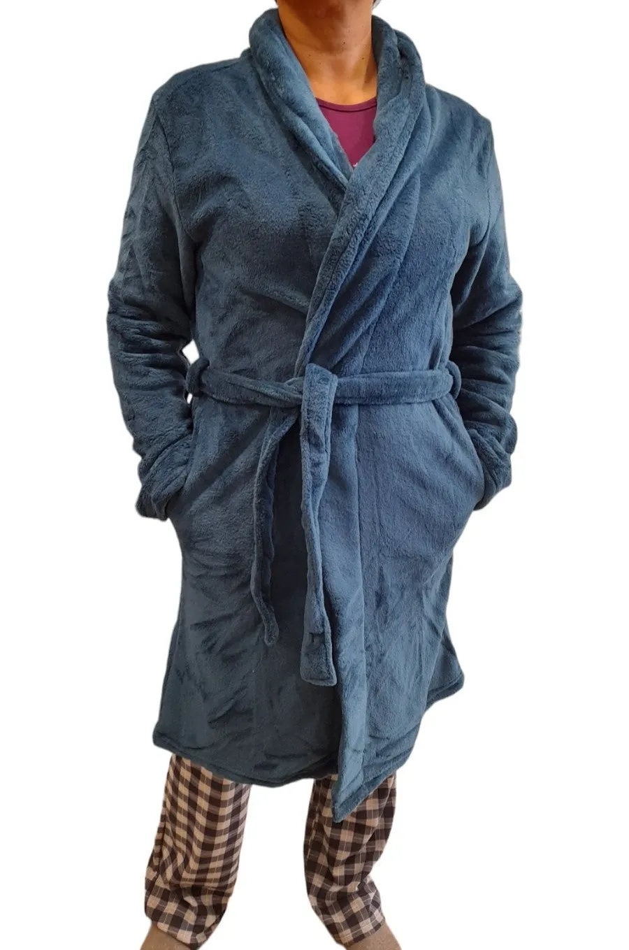 Ρόμπα μεσαίο μήκος Γυναικεία fleece δετή με ζωνάκι #01226