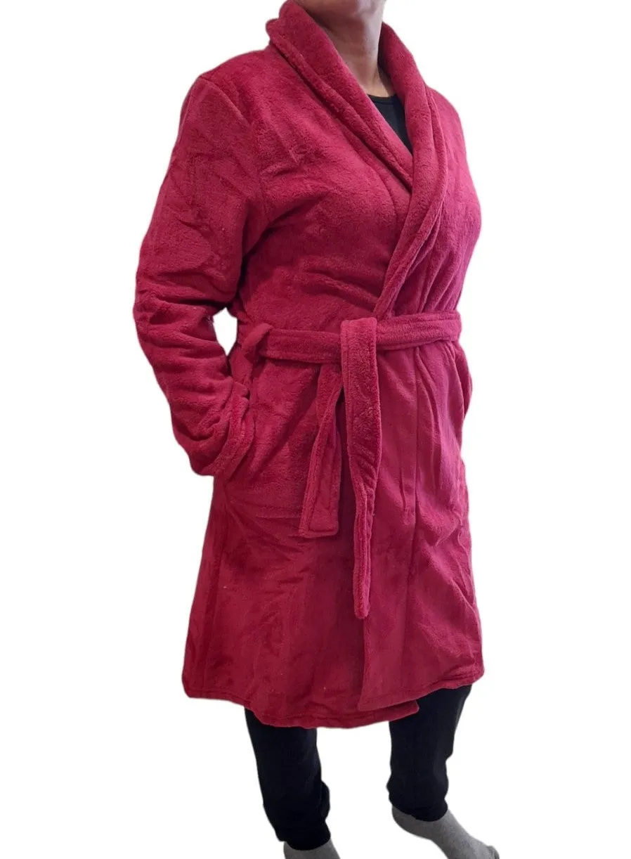 Ρόμπα μεσαίο μήκος Γυναικεία fleece δετή με ζωνάκι #01226