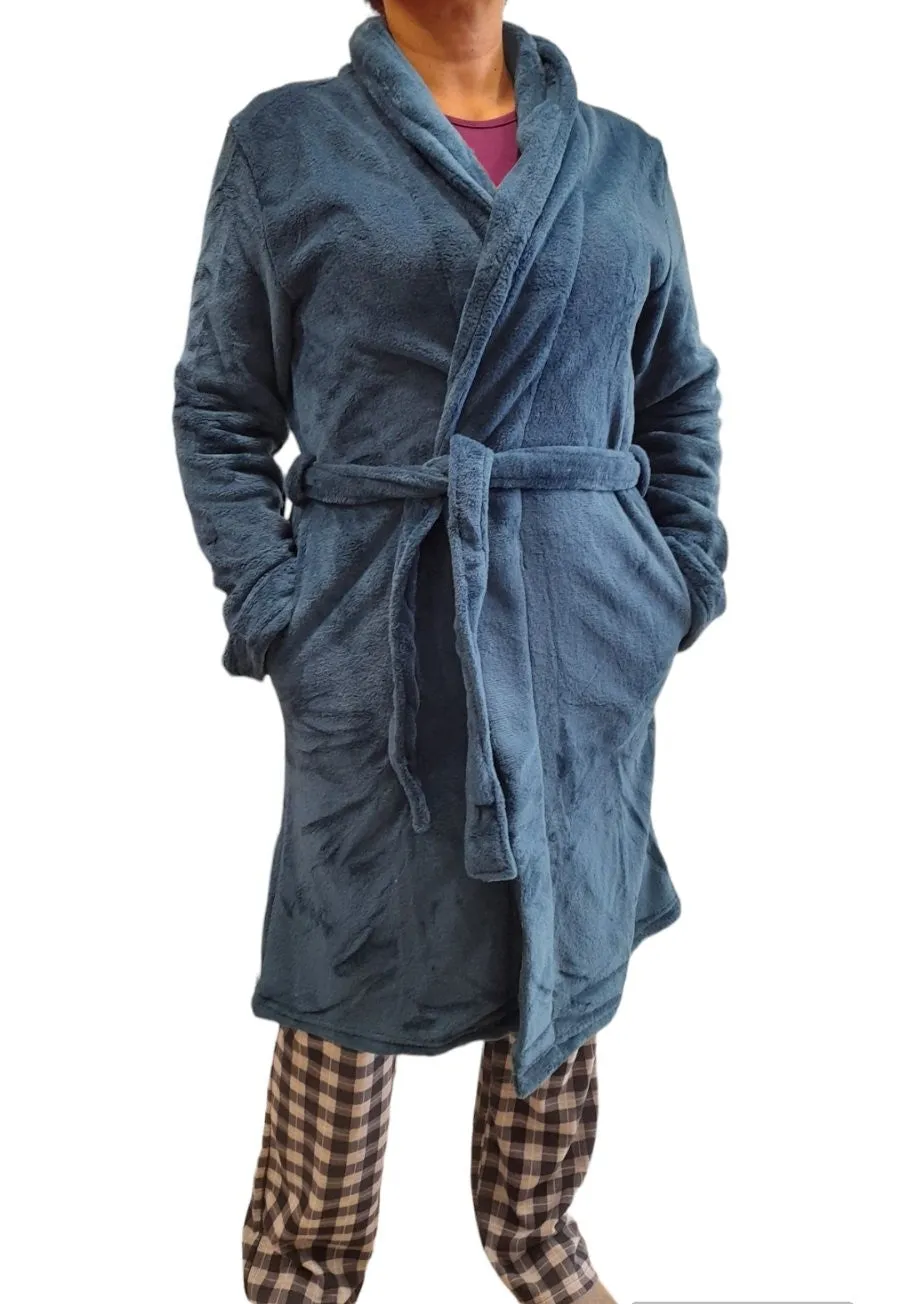 Ρόμπα μεσαίο μήκος Γυναικεία fleece δετή με ζωνάκι #01226