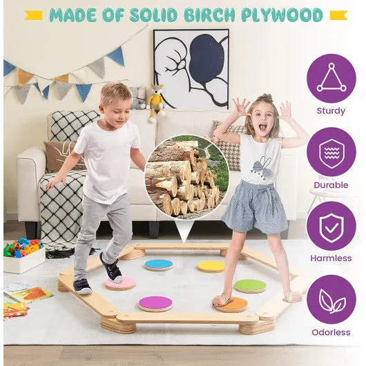 12-Piece Kids Wooden Balance Beam With Colorful Steeping Stones