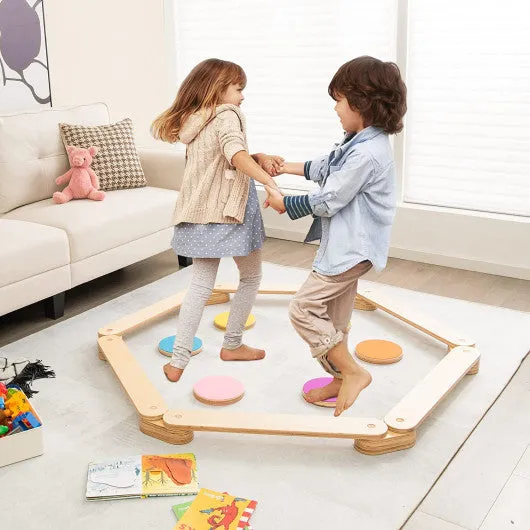 12-Piece Kids Wooden Balance Beam With Colorful Steeping Stones