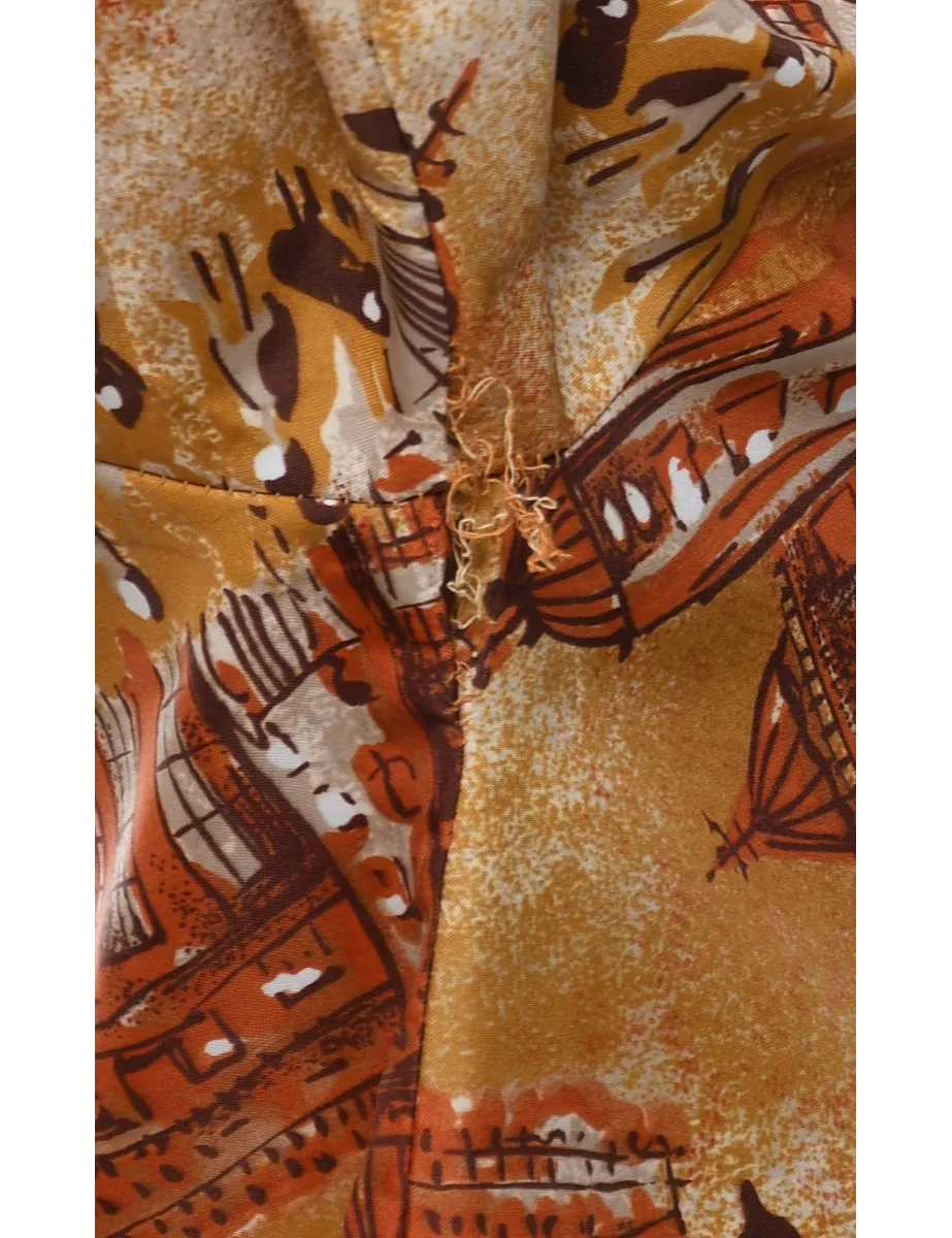 1970s Light Brown & Orange Printed Shirt - S