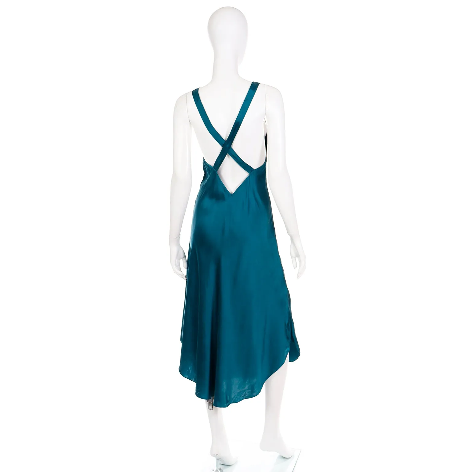 1990s Victoria Secret Green Washed Silk Nightgown and Robe Set