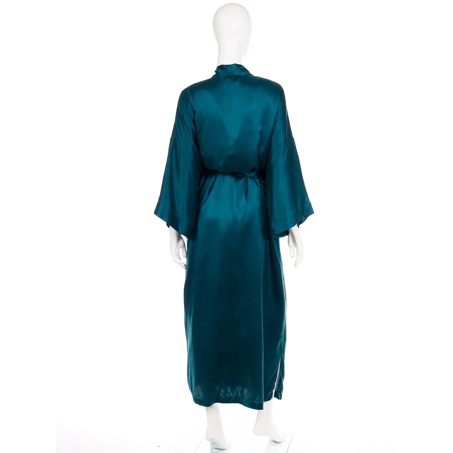 1990s Victoria Secret Green Washed Silk Nightgown and Robe Set
