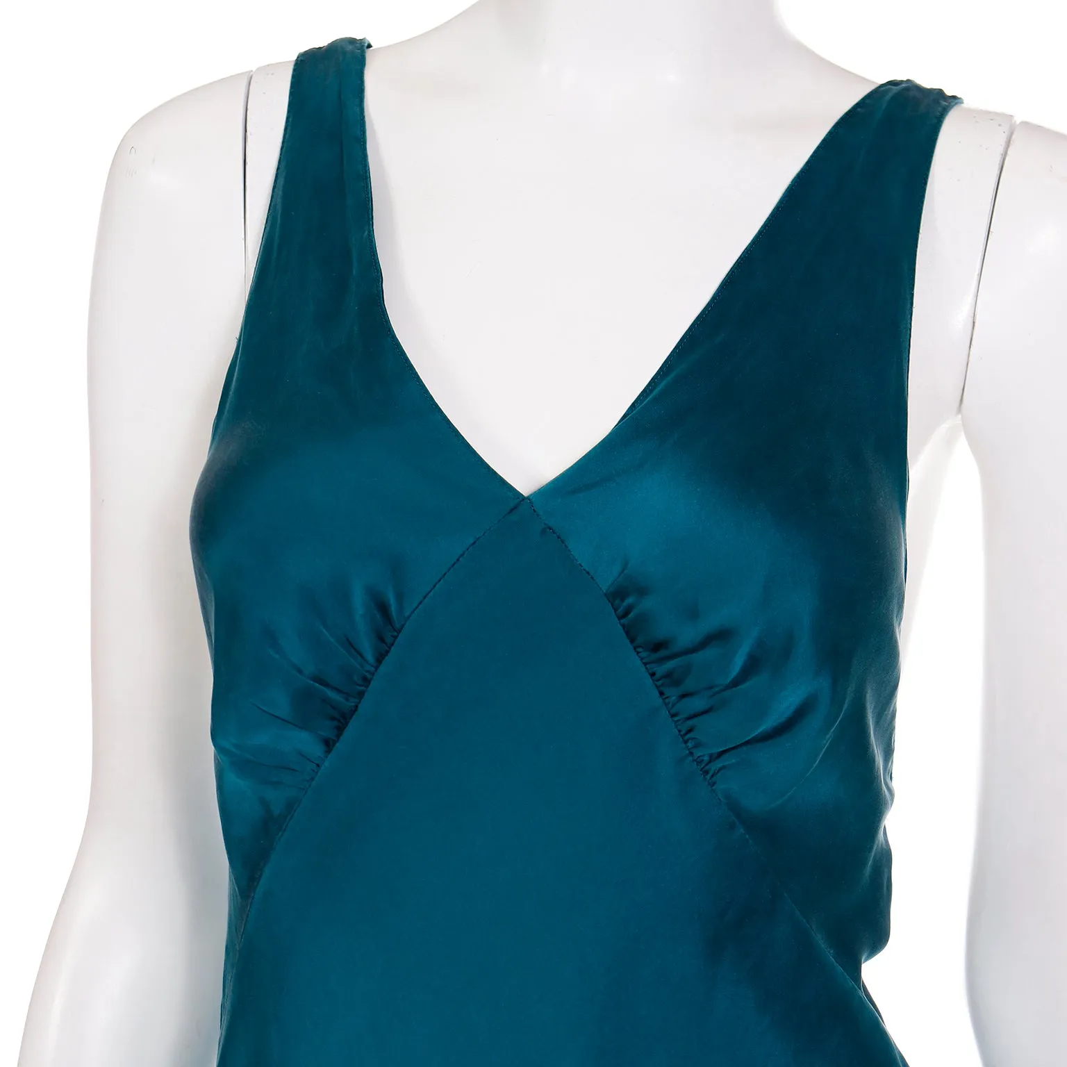 1990s Victoria Secret Green Washed Silk Nightgown and Robe Set