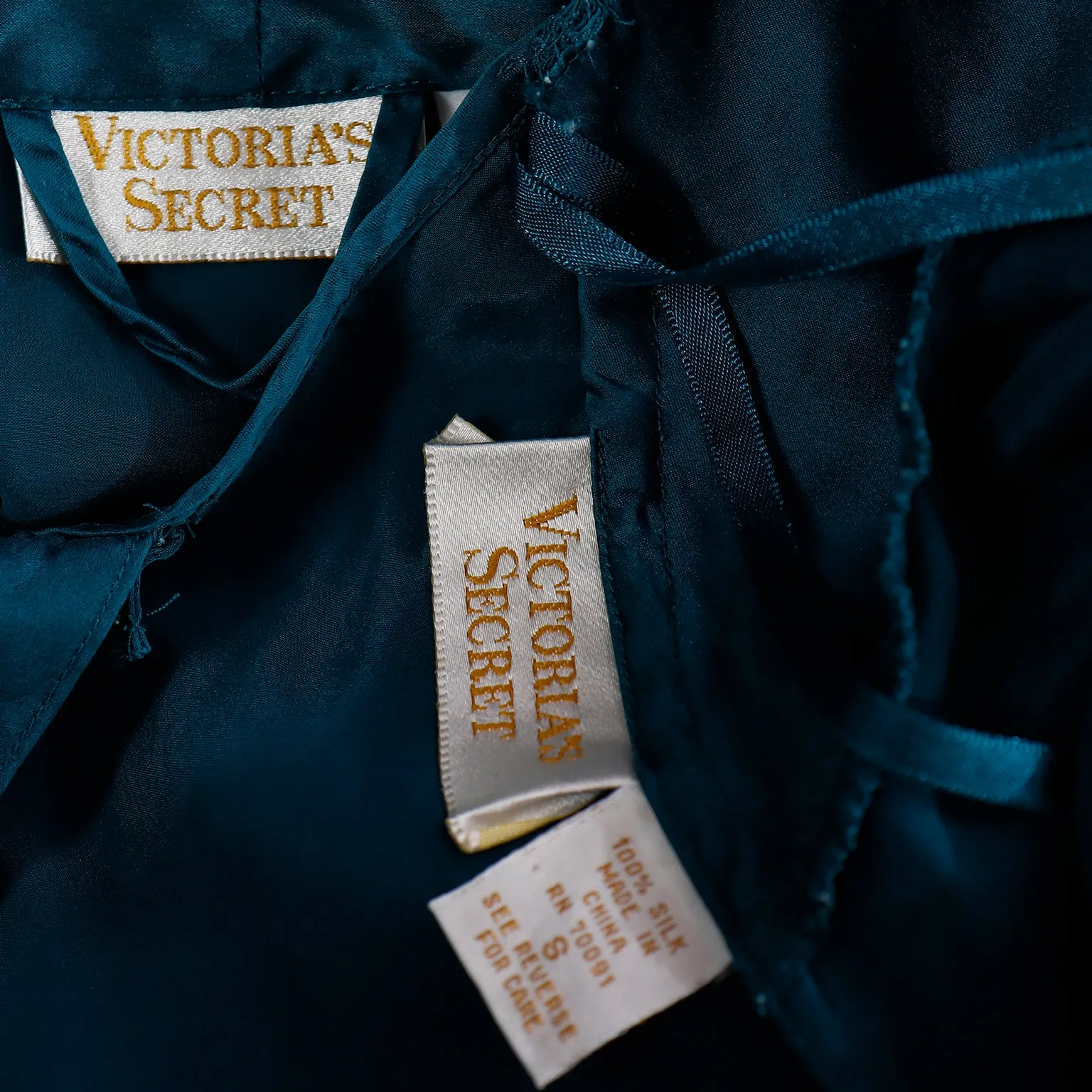 1990s Victoria Secret Green Washed Silk Nightgown and Robe Set