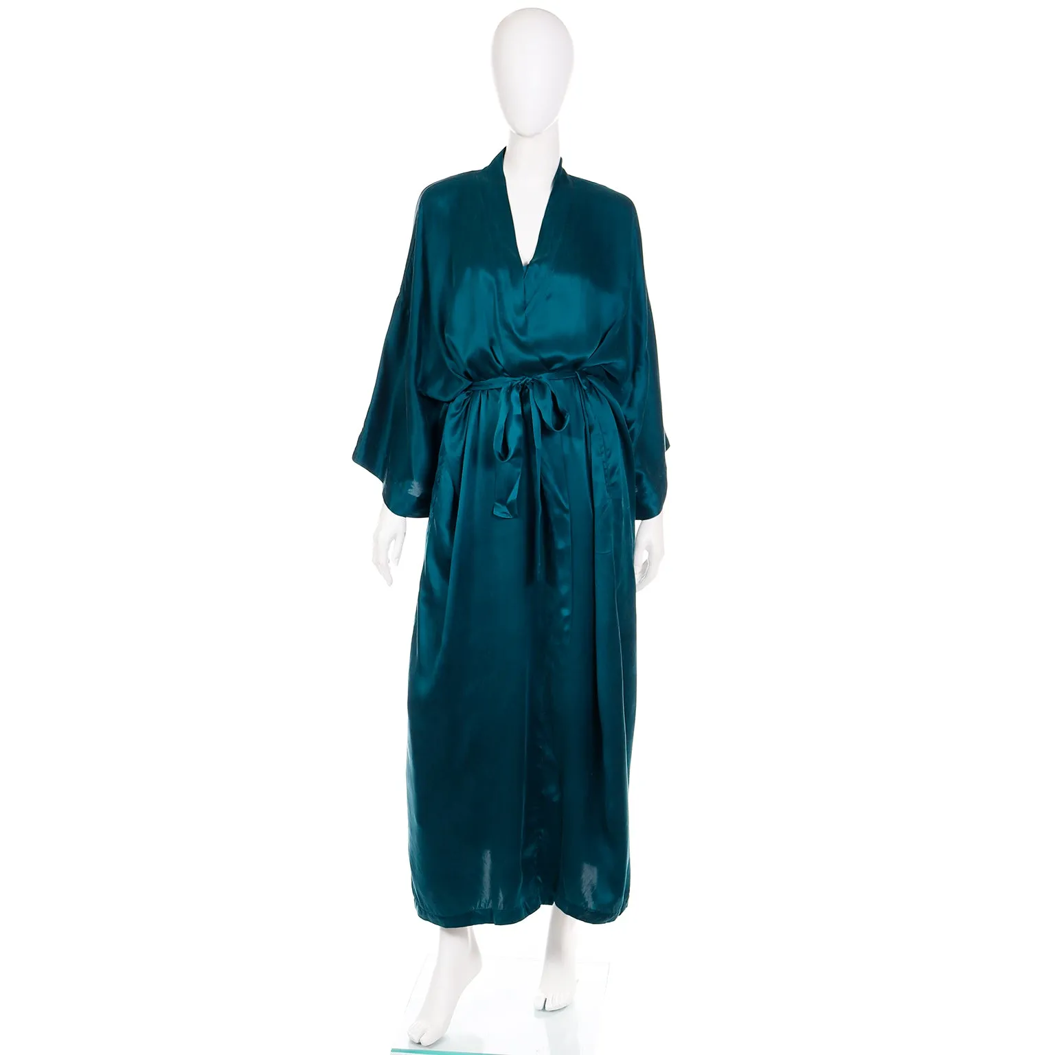 1990s Victoria Secret Green Washed Silk Nightgown and Robe Set