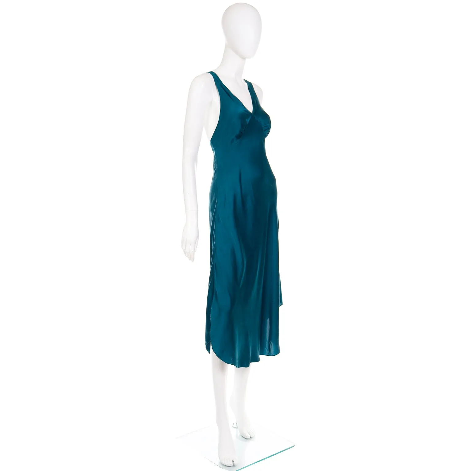 1990s Victoria Secret Green Washed Silk Nightgown and Robe Set