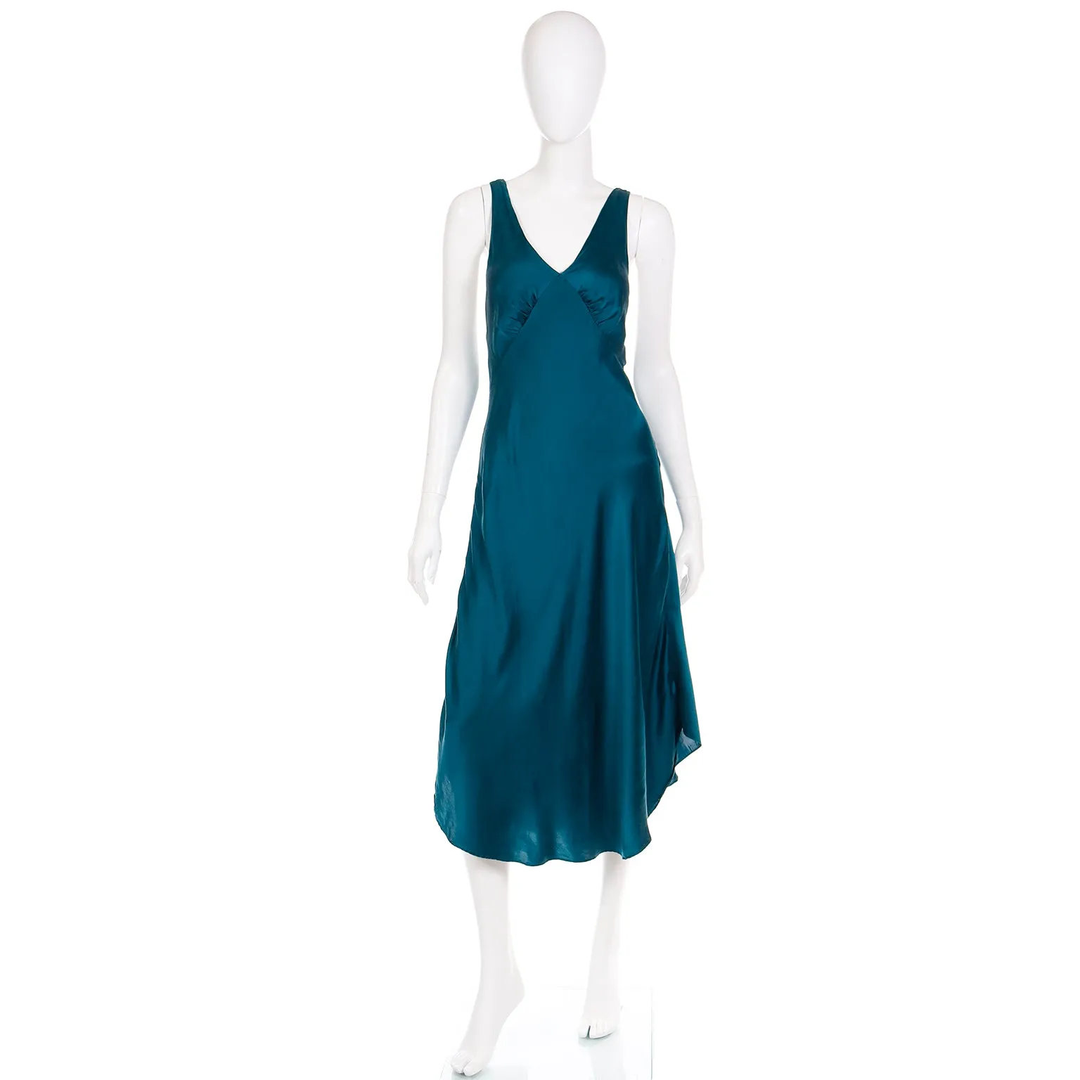 1990s Victoria Secret Green Washed Silk Nightgown and Robe Set