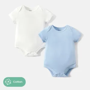 2-Pack Baby Girl/Boy 100% Cotton Solid Color Short-sleeve Rompers