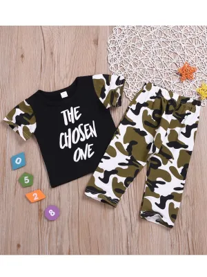2-Piece Clothing Outfits The Chosen One Short-sleeved T-shirt Camouflage Trousers Baby Boys