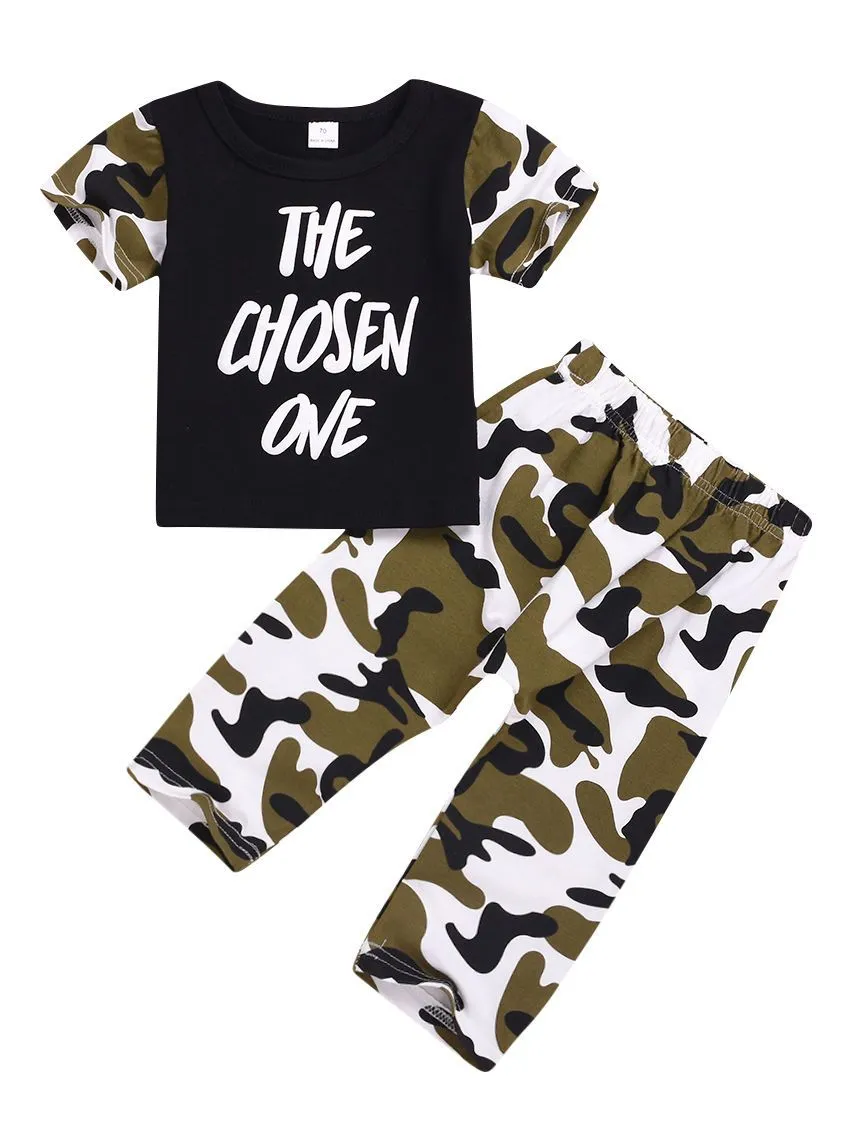 2-Piece Clothing Outfits The Chosen One Short-sleeved T-shirt Camouflage Trousers Baby Boys