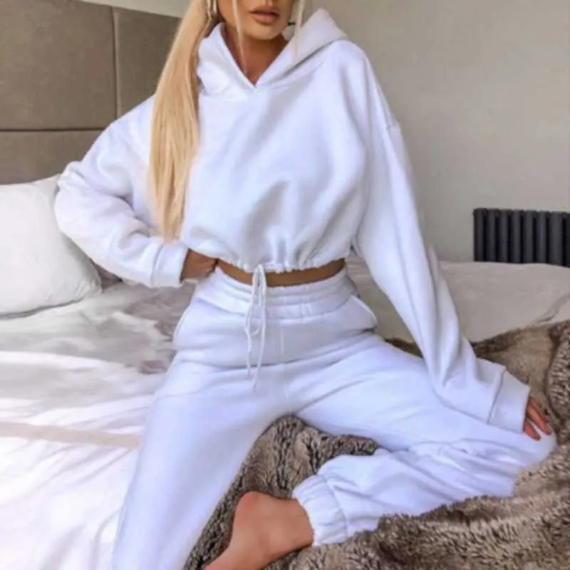 2 Piece Crop Hoodie and Jogger Pants Women