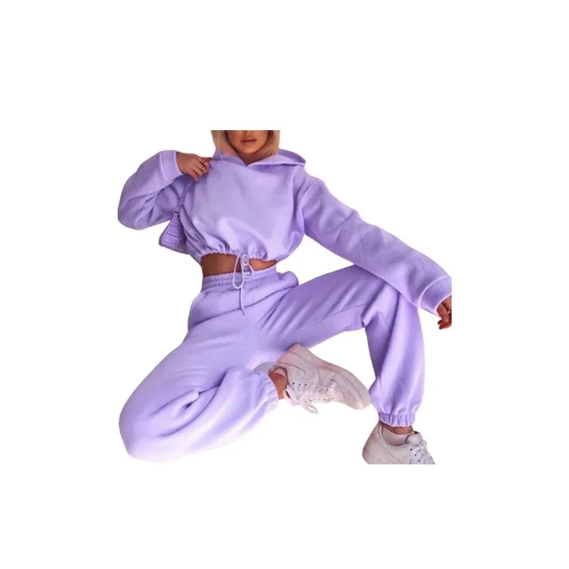 2 Piece Crop Hoodie and Jogger Pants Women