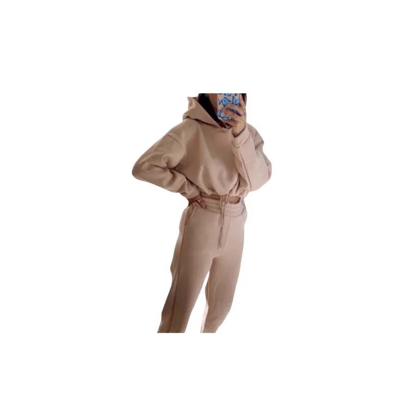 2 Piece Crop Hoodie and Jogger Pants Women