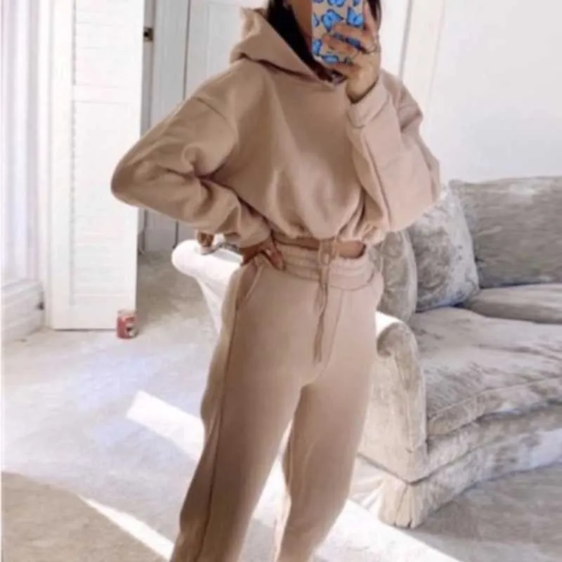 2 Piece Crop Hoodie and Jogger Pants Women