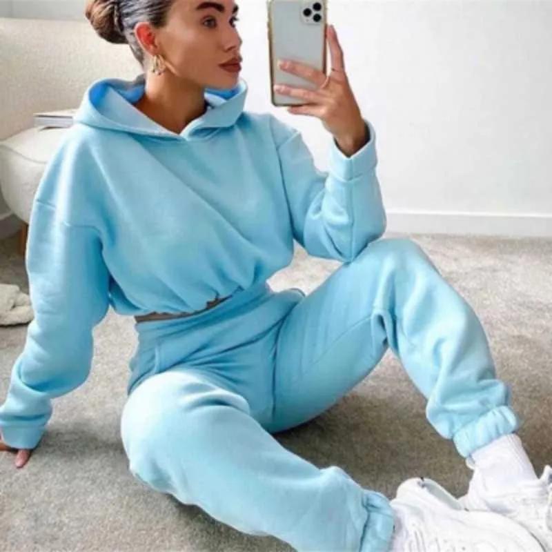 2 Piece Crop Hoodie and Jogger Pants Women