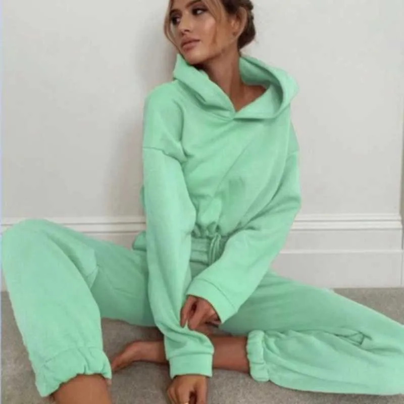2 Piece Crop Hoodie and Jogger Pants Women