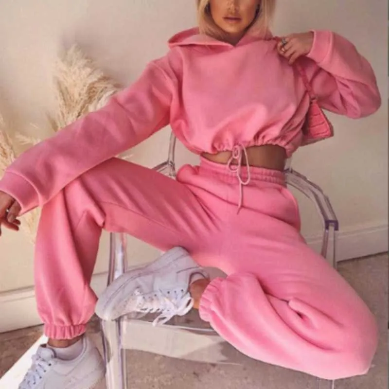 2 Piece Crop Hoodie and Jogger Pants Women
