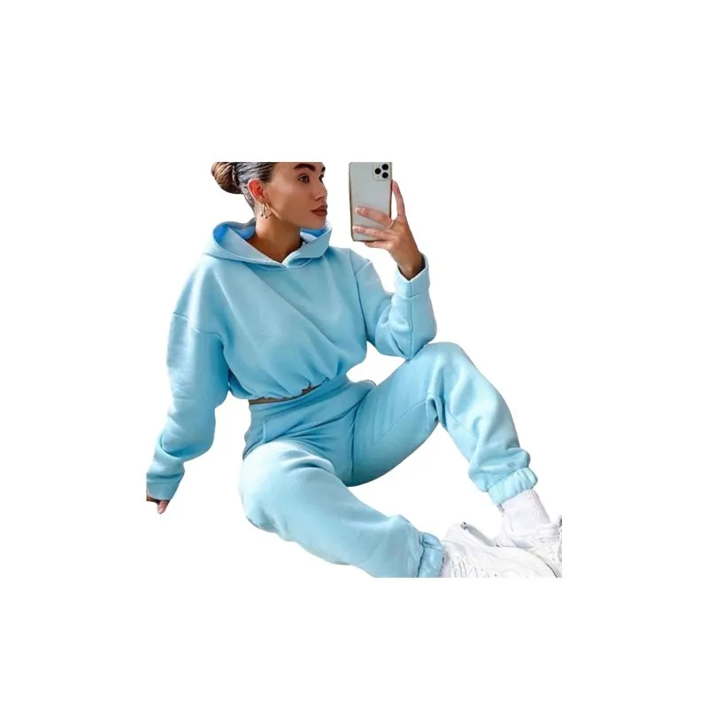 2 Piece Crop Hoodie and Jogger Pants Women
