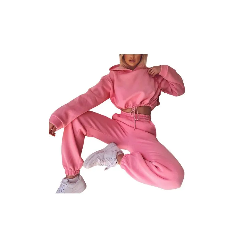 2 Piece Crop Hoodie and Jogger Pants Women