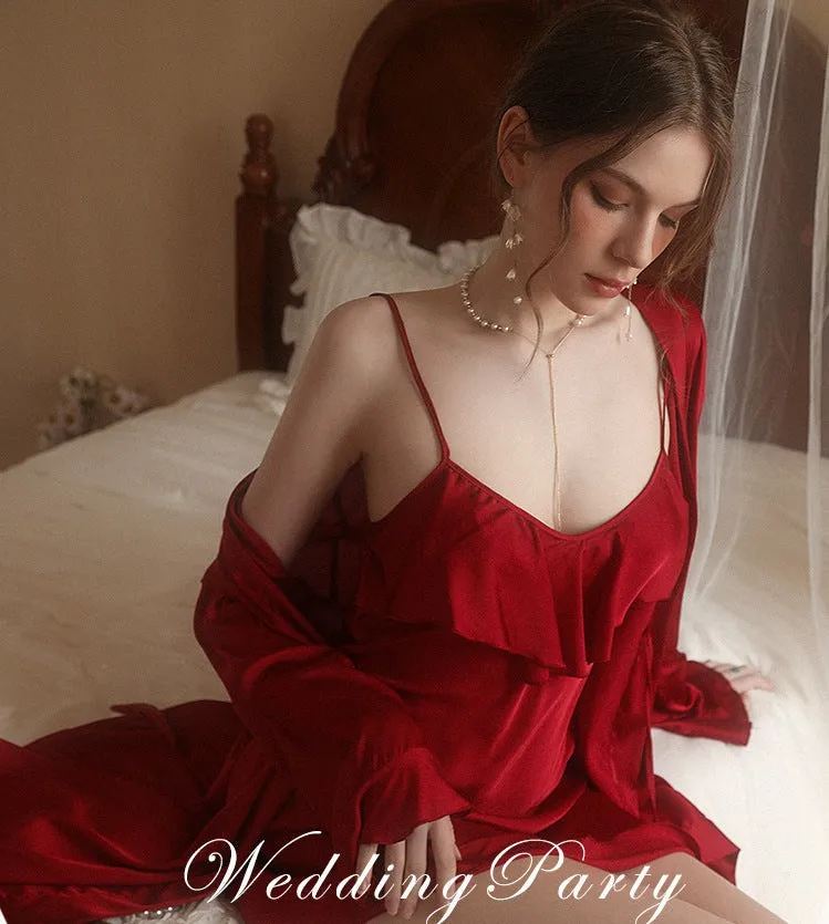 2 Piece Satin Bridal Wedding Nightgown with Padding