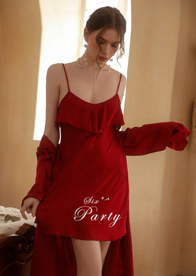 2 Piece Satin Bridal Wedding Nightgown with Padding