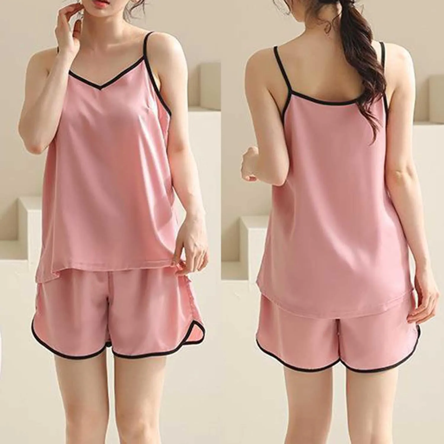 2 Piece Summer Casual Loungewear Pajama Set for Women, Lightweight Sleeveless Loose Camisole Lingerie and Shorts Pjs