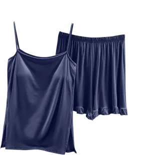2 Piece Women's Modal Loose Cami Pajamas Set, Summer Casual Comfy Sleeveless Camisole Lingerie and Shorts