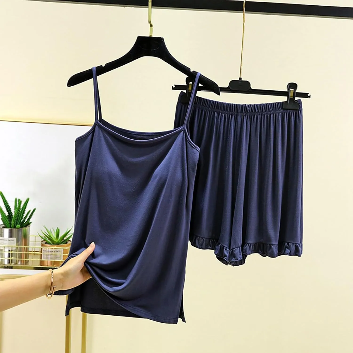 2 Piece Women's Modal Loose Cami Pajamas Set, Summer Casual Comfy Sleeveless Camisole Lingerie and Shorts