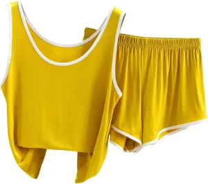 2 Piece Women's Summer Loose Casual Pajama Set, Fashion Sleeveless Tank Pjs and Shorts Loungewear Sleepwear Outfits