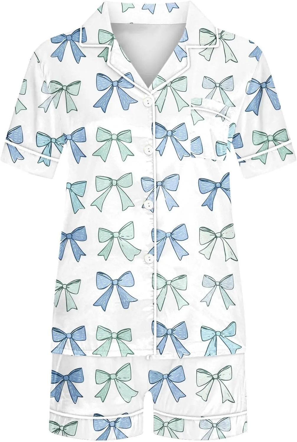 2 Piece Women's Summer Plaid Pajama Sets Loose Short Sleeve Button Down Shirt with Shorts Comfy Sleepwear Lounge Pjs Set