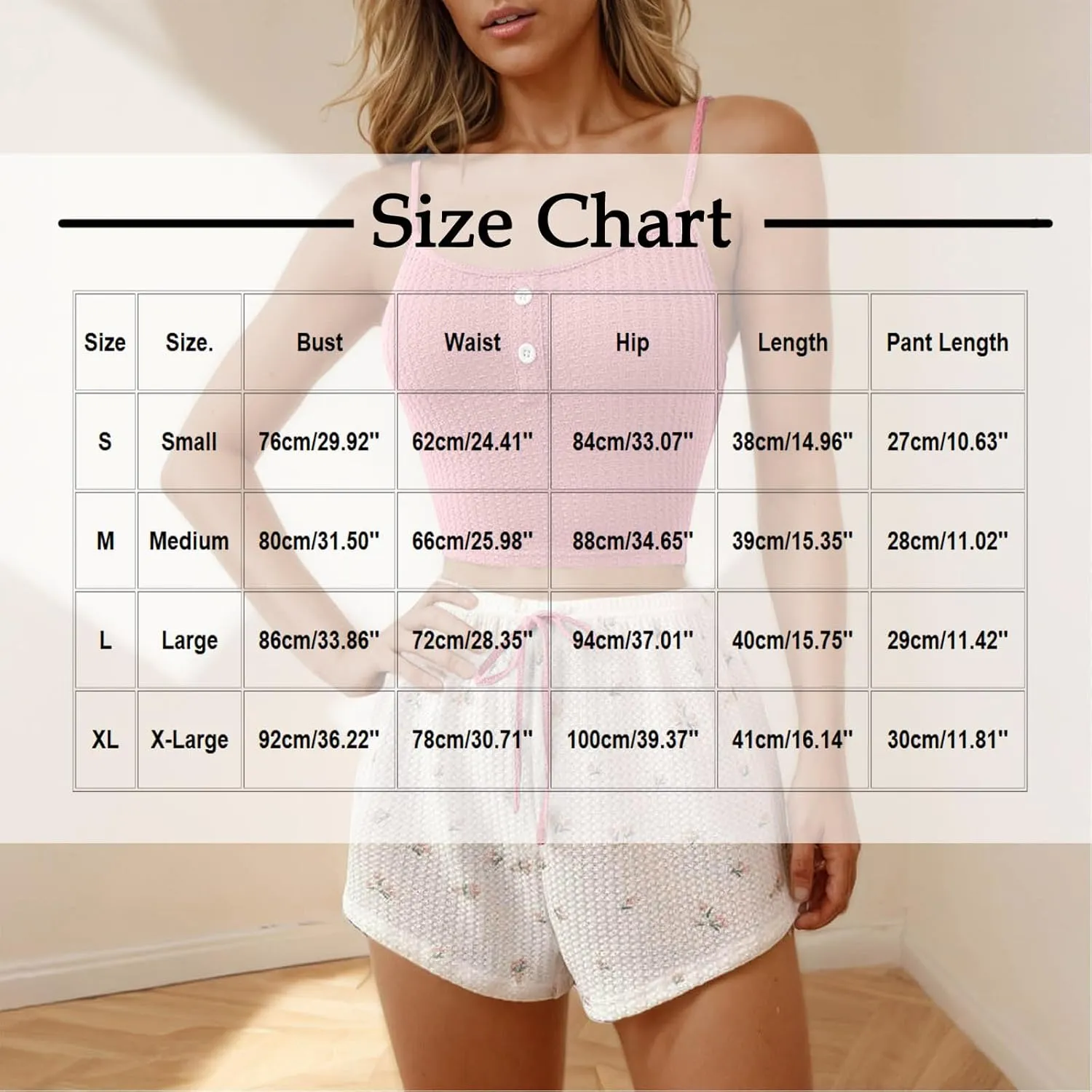 2 Piece Women's Waffle Crop Pajama Set, Summer Sleeveless Cami Pjs Fashion Baggy Drawstring Shorts Sleepwear Sets