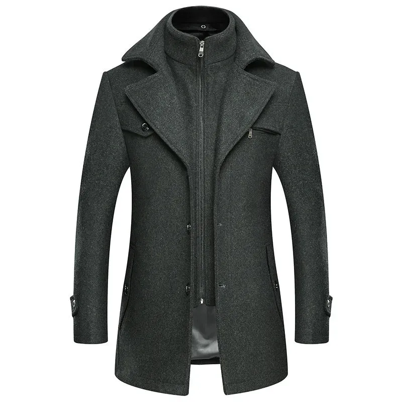 2023 New Double Collar Woolen Woolen Coat for Men Thickened Plus-Size Trench Coat for Men Woolen Coat for Men Warm