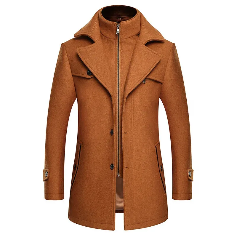 2023 New Double Collar Woolen Woolen Coat for Men Thickened Plus-Size Trench Coat for Men Woolen Coat for Men Warm