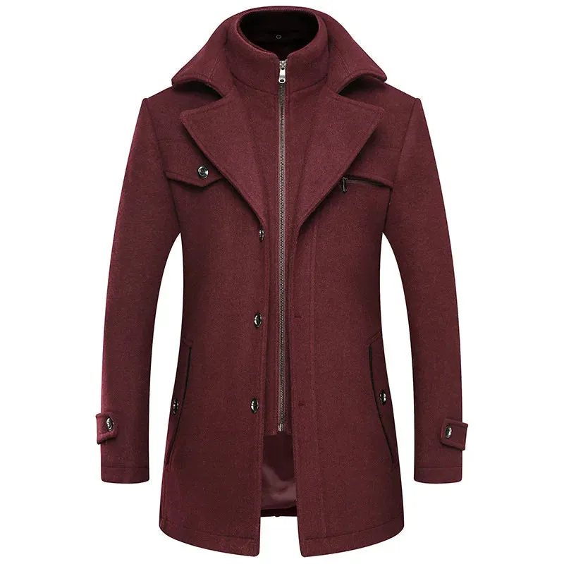 2023 New Double Collar Woolen Woolen Coat for Men Thickened Plus-Size Trench Coat for Men Woolen Coat for Men Warm