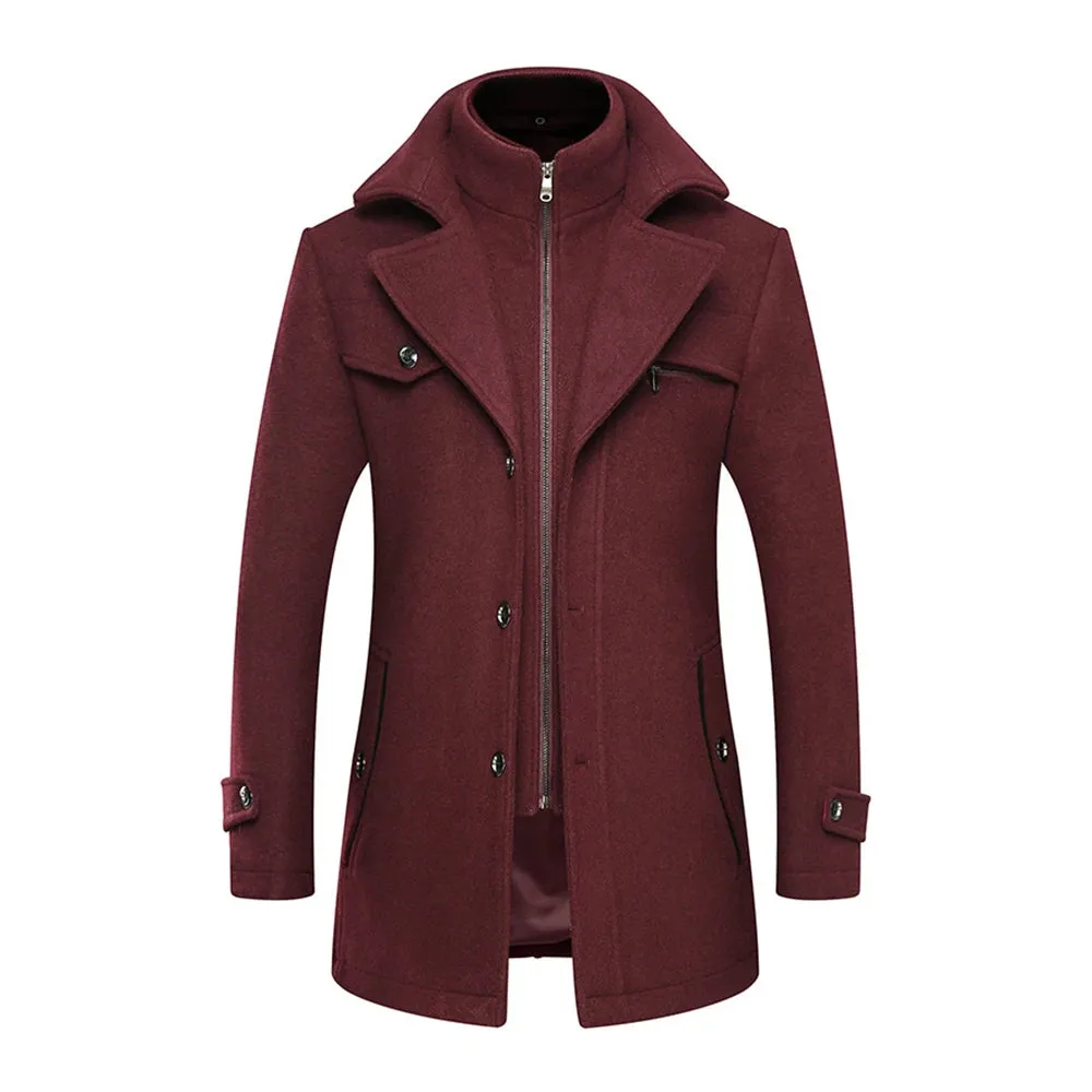 2023 New Double Collar Woolen Woolen Coat for Men Thickened Plus-Size Trench Coat for Men Woolen Coat for Men Warm