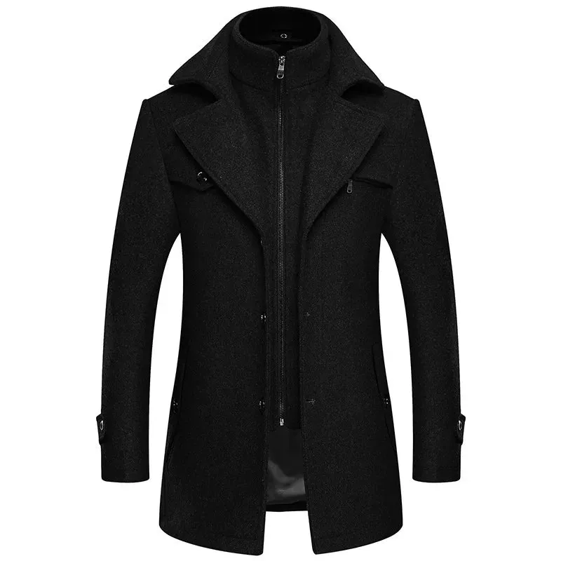 2023 New Double Collar Woolen Woolen Coat for Men Thickened Plus-Size Trench Coat for Men Woolen Coat for Men Warm