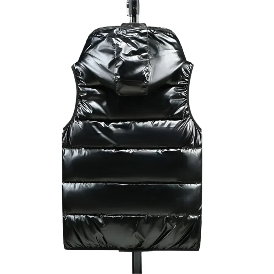 2024 Men’s Hooded Winter Vest – Glossy, Thick Cotton-Padded Sleeveless Coat, Waterproof Warm Waistcoat, Sizes Up to 6XL