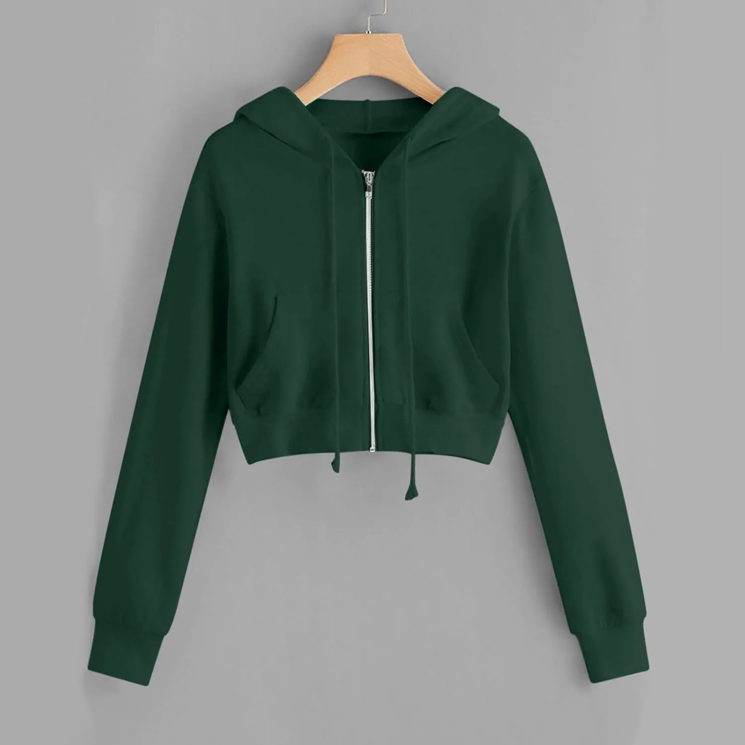 2025 Womens Cropped Zip Up Hoodie Long Sleeve Workout Hooded Sweatshirt Casual Drawstring Jackets Trendy Spring Coat