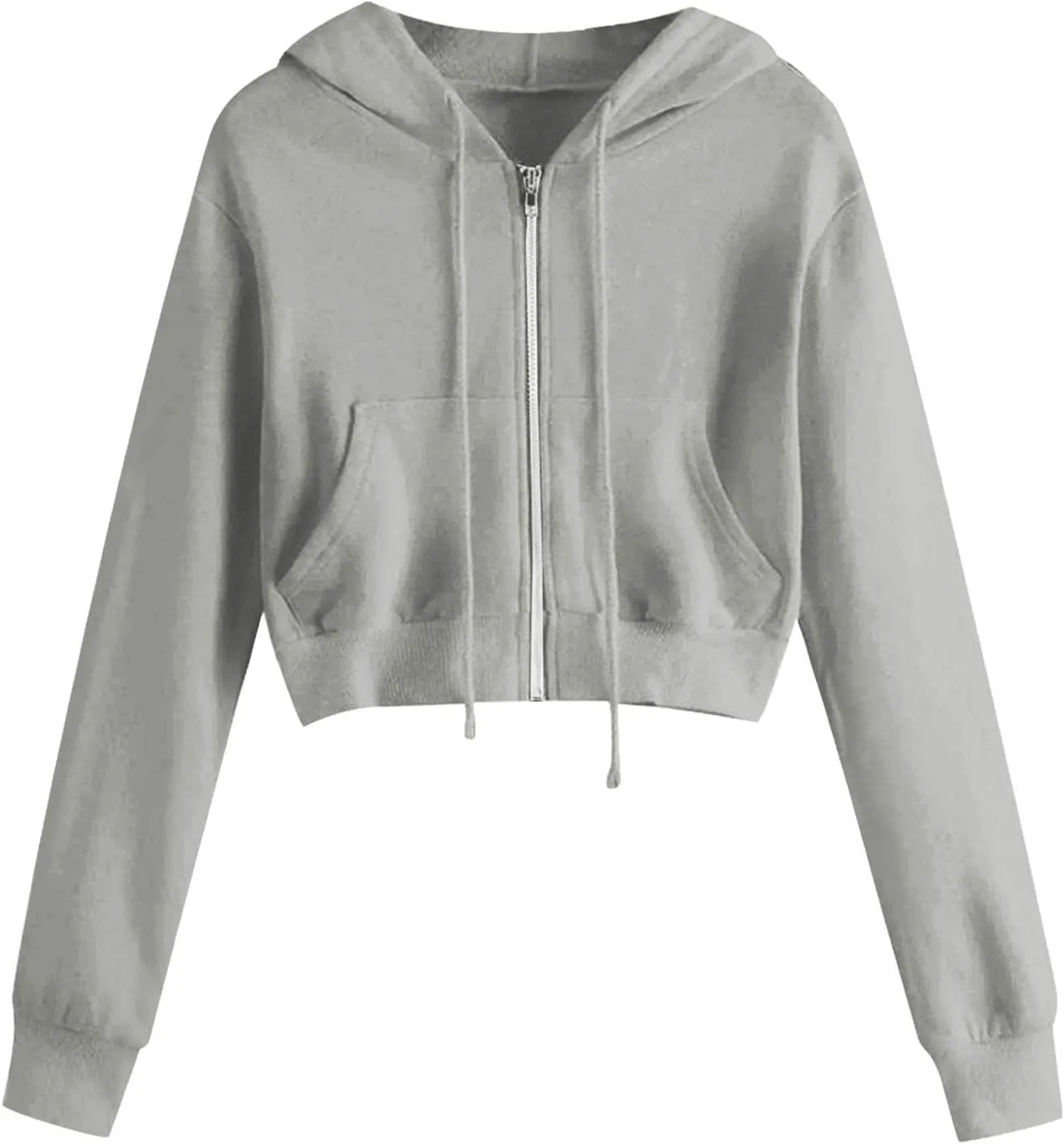 2025 Womens Cropped Zip Up Hoodie Long Sleeve Workout Hooded Sweatshirt Casual Drawstring Jackets Trendy Spring Coat