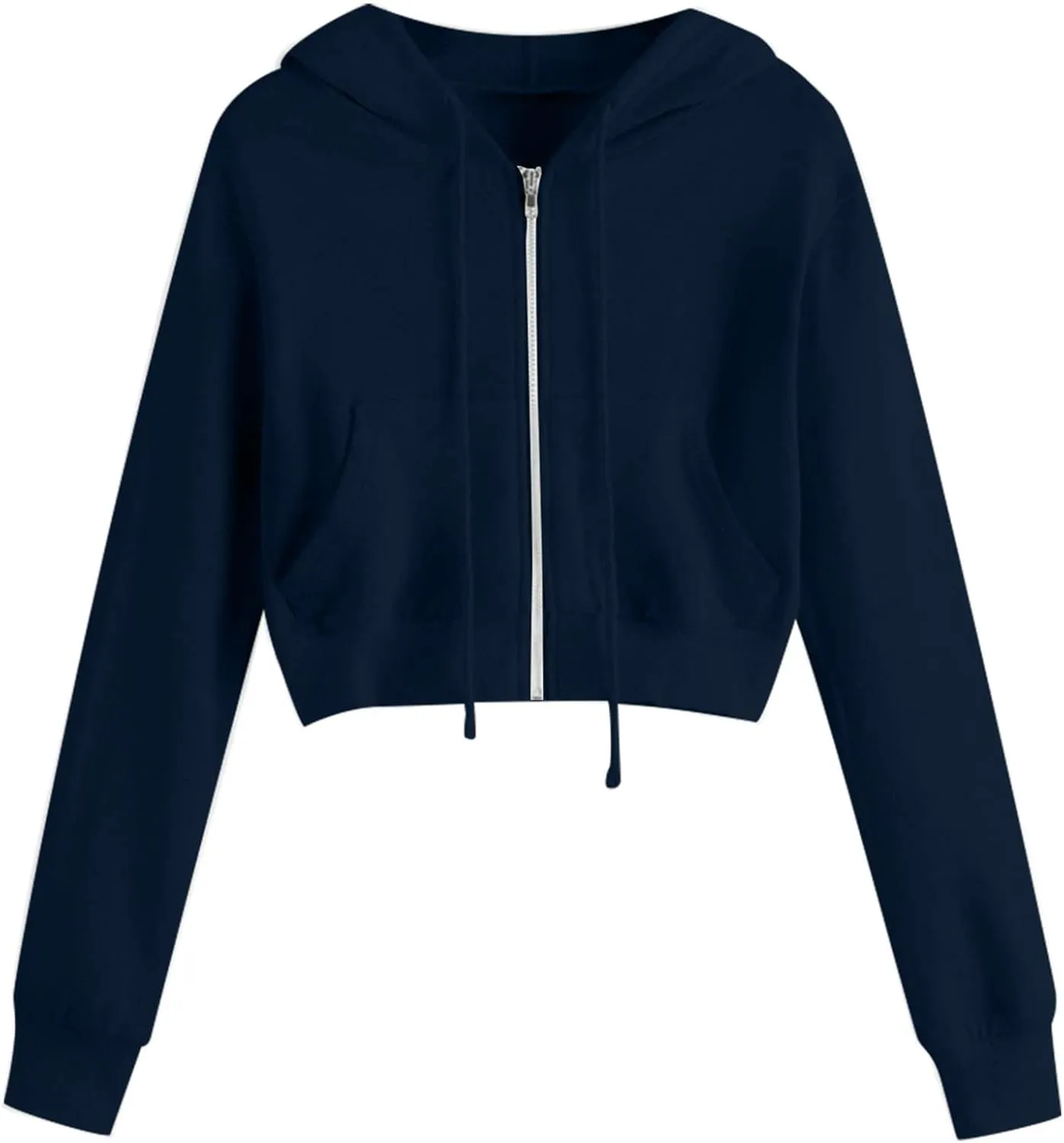 2025 Womens Cropped Zip Up Hoodie Long Sleeve Workout Hooded Sweatshirt Casual Drawstring Jackets Trendy Spring Coat
