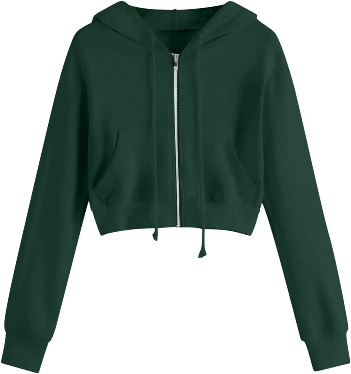 2025 Womens Cropped Zip Up Hoodie Long Sleeve Workout Hooded Sweatshirt Casual Drawstring Jackets Trendy Spring Coat