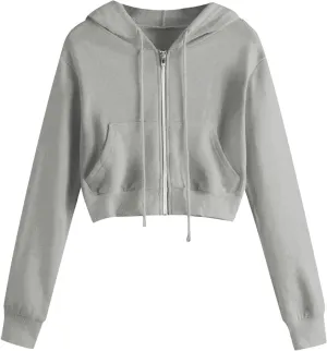 2025 Womens Cropped Zip Up Hoodie Long Sleeve Workout Hooded Sweatshirt Casual Drawstring Jackets Trendy Spring Coat