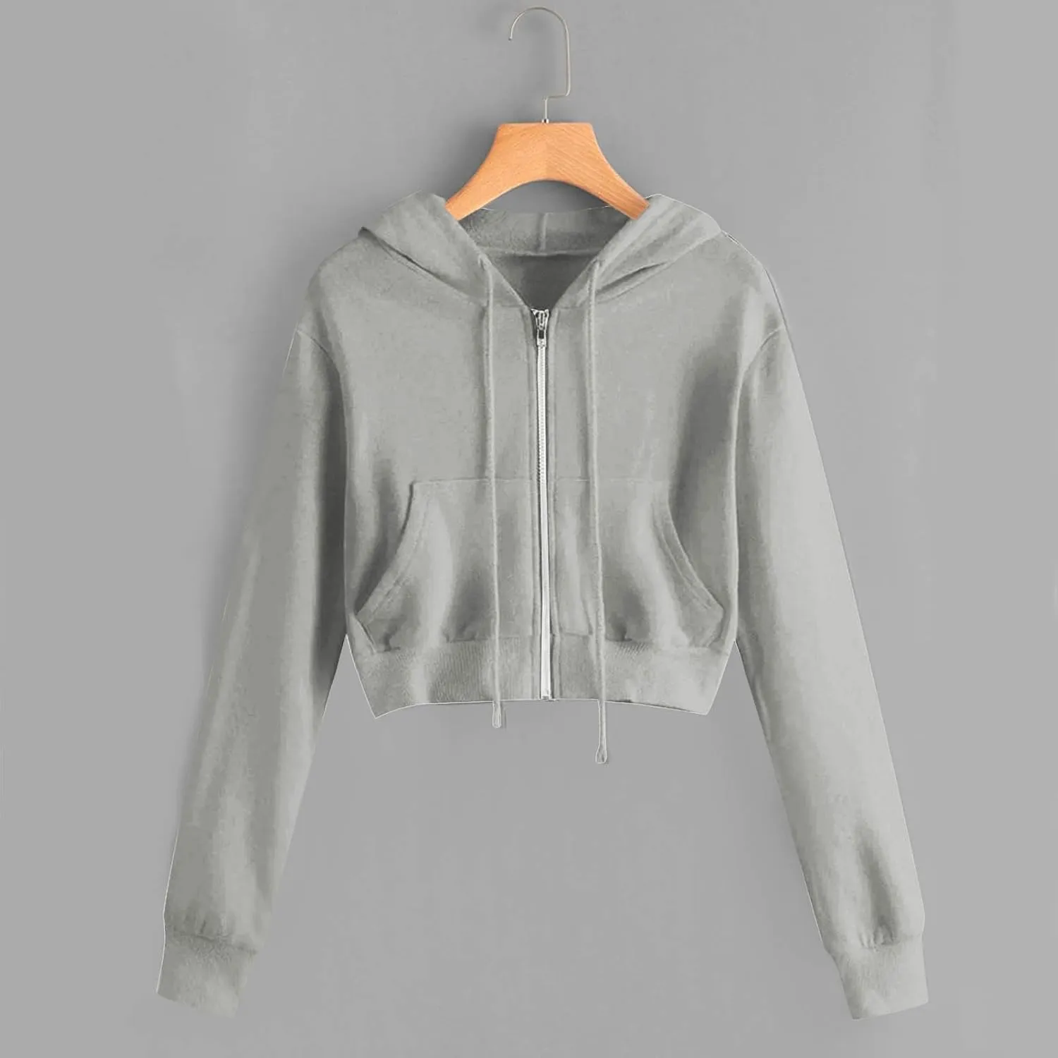 2025 Womens Cropped Zip Up Hoodie Long Sleeve Workout Hooded Sweatshirt Casual Drawstring Jackets Trendy Spring Coat