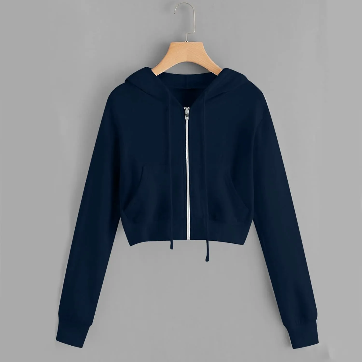 2025 Womens Cropped Zip Up Hoodie Long Sleeve Workout Hooded Sweatshirt Casual Drawstring Jackets Trendy Spring Coat