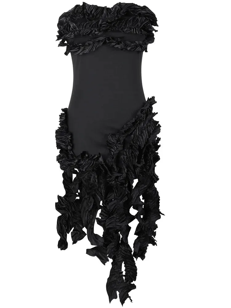 2025 Women’s Fringed Bandage Midi Dress – Glam Strapless Irregular Ruffle Cocktail & Party Dress for Clubwear