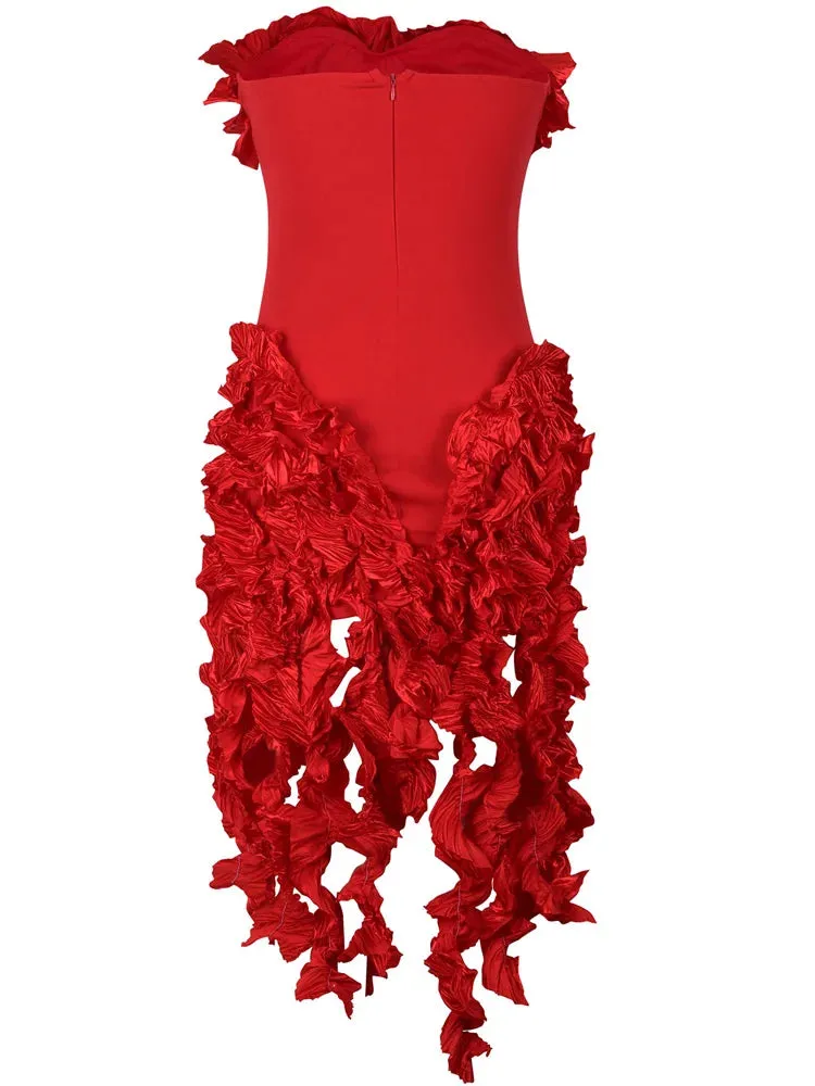 2025 Women’s Fringed Bandage Midi Dress – Glam Strapless Irregular Ruffle Cocktail & Party Dress for Clubwear