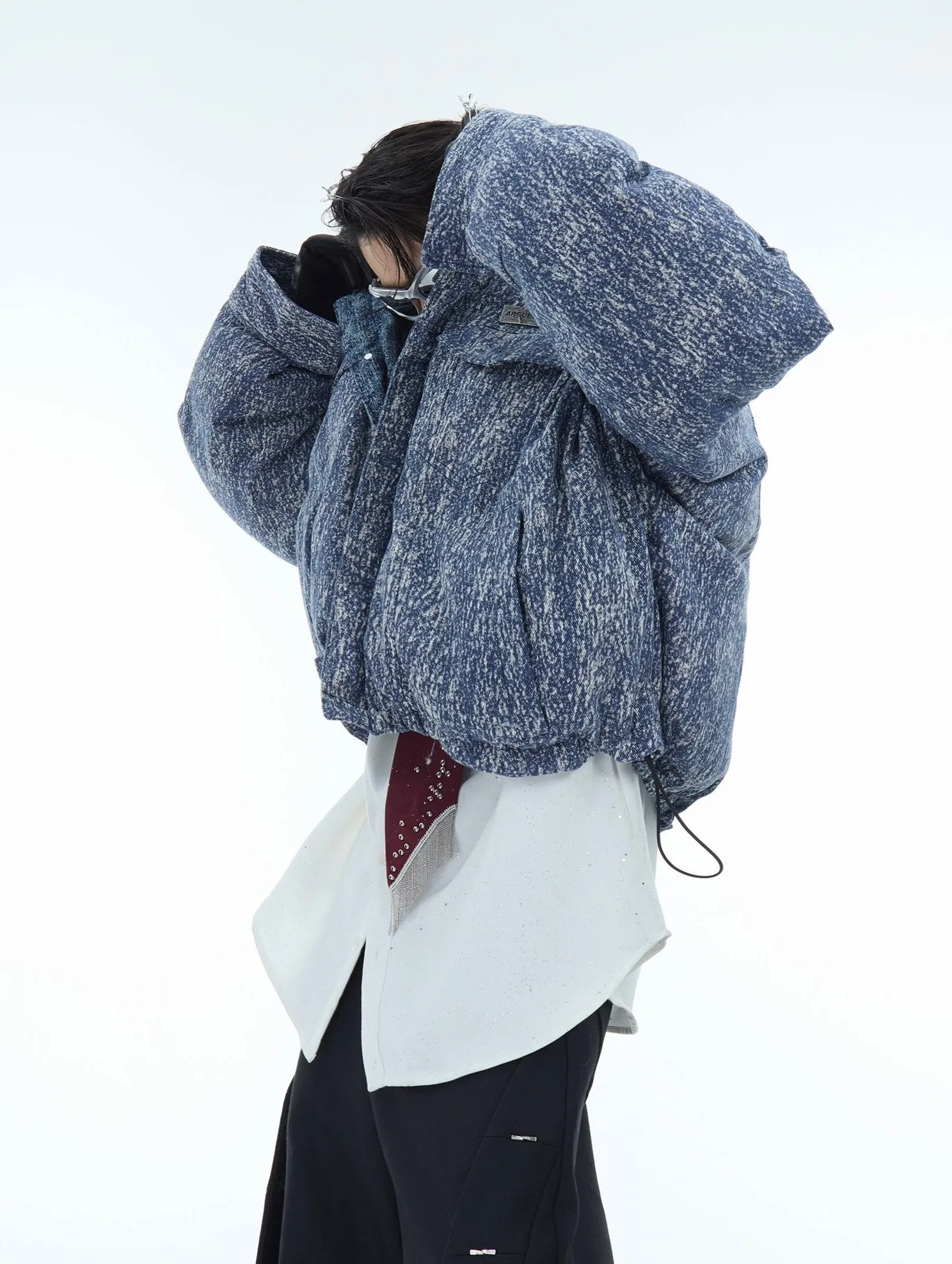【24s Dec.】Heavyweight Niche Short Scimitar Sleeves Washed Denim Cotton Jacket