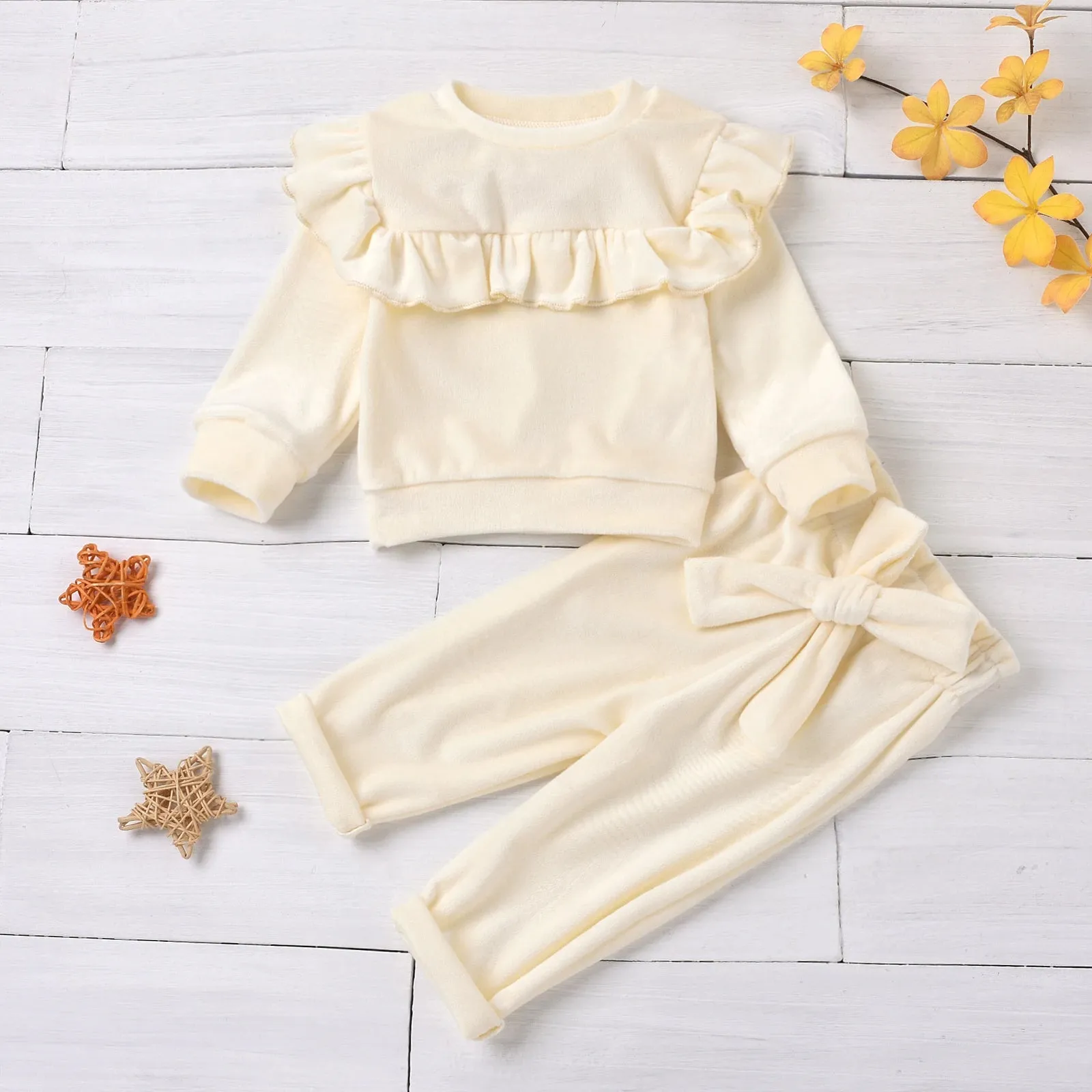 2PCs Coral Fleece Baby Girl Warm Set